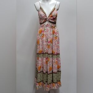 Angie Floral Twist Front Maxi Dress Women's Medium Floral Fairy Babydoll Hippie